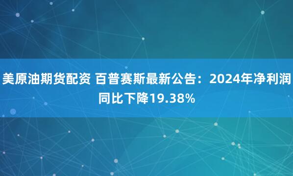 美原油期货配资 百普赛斯最新公告：2024年净利润同比下降19.38%