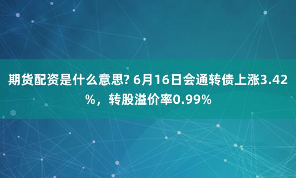 期货配资是什么意思? 6月16日会通转债上涨3.42%，转股溢价率0.99%